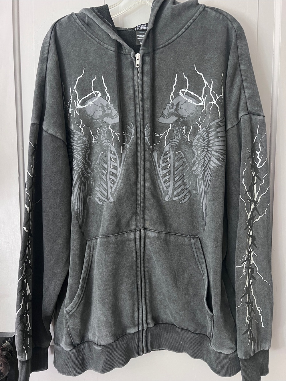 Social Collision Men's Medium Black Full Zip Hoodie Sweatshirt Goth Punk Emo Y2K